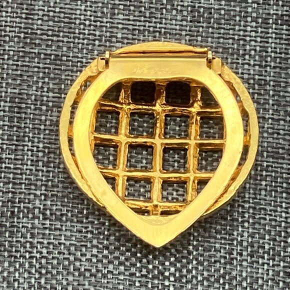 Liebe Woven Lattice Scarf Clip 1.5 In Gold Vintage USA Made Retro Pie Crust - Picture 3 of 7